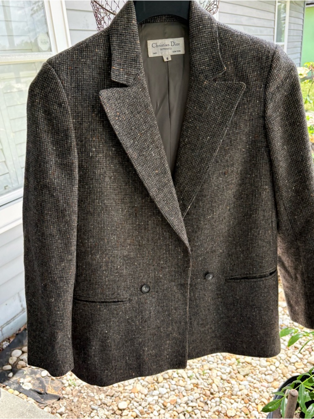Christian Dior Speckled Dark Gray Tweed Double-Breasted Blazer